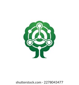 logotipo de árbol moderno combinado con datos digitales analíticos