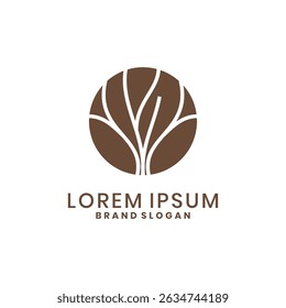 Logotipo de árvore moderno com linhas curvas dentro do círculo