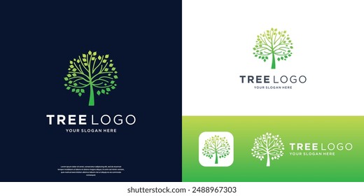 Modern tree logo design, Botanical arbor garden plant icon. Natural brand emblem.