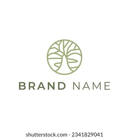 Diseño del logotipo del árbol moderno, ilustración vectorial del logotipo del árbol de la naturaleza redonda
