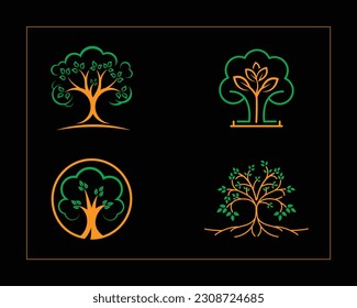 Diseño de conjunto de logotipo de árbol moderno e icono del vector de árbol. Diseño del logotipo de la ilustración vectorial de los árboles naturales Vector Premium.