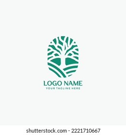 modern tree logo set design.Nature tree logo in negative space concept and gold color.Premium vector