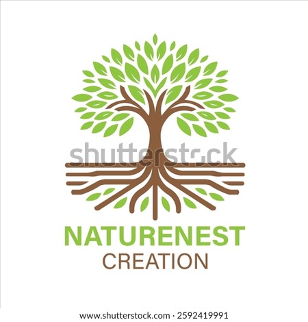 A modern tree logo template with a bold, symmetrical design, symbolizing growth and stability. Clean, geometric style ensures versatility for digital and print use. Features a minimalist look.