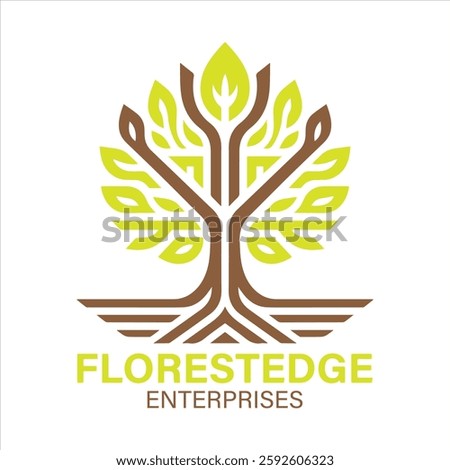 A modern tree logo template with a bold, symmetrical design, symbolizing growth and stability. Clean, geometric style ensures versatility for digital and print use. Features a minimalist look.