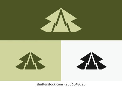 Modern tree logo in triangular shape, green in color, suitable for adventure community brand identity.