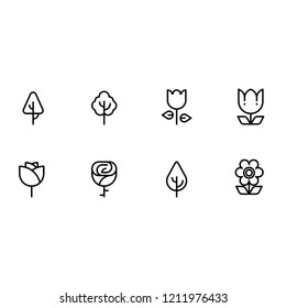 Modern trees and flowers icon set