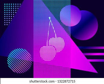 Modern trend background. Cherries with dots and gradient. Synthwave, futurism background. Retrowave. Vector illustration