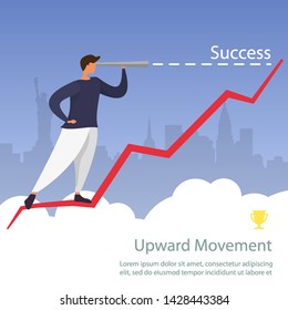 Modern trend maker look, business man looking trend, great success design for purposes. Successful businessman looking isolated vector illustration. Successful business man look growth chart banner
