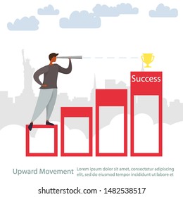 Modern trend maker look, business man looking trend, great success design for purposes. Successful businessman looking isolated vector illustration. Successful business man look growth chart banner