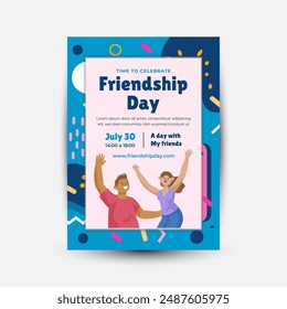 Modern trend Vertical poster template for friendship day celebration memphis background element vector
