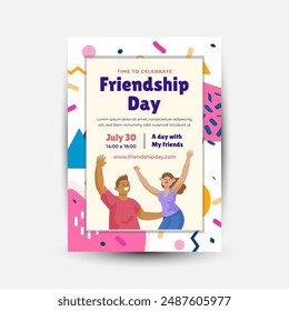 Modern trend Vertical poster template for friendship day celebration memphis background element vector
