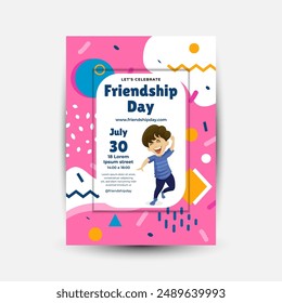 Modern trend Vertical poster template for friendship day celebration memphis background element vector