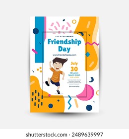 Modern trend Vertical poster template for friendship day celebration memphis background element vector