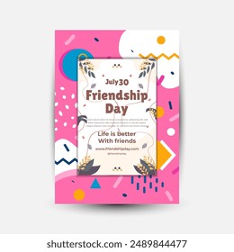 Modern trend Vertical poster template for friendship day celebration memphis background element vector