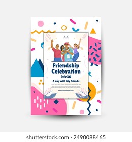 Modern trend Vertical poster template for friendship day celebration memphis background element vector