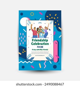 Modern trend Vertical poster template for friendship day celebration memphis background element vector