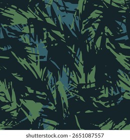 Modern, trendy abstract leaves camouflage seamless pattern idea for textile ,home decor, template, banner, poster, carpet and rugs. Vector illustration for tropical leaves arrangement with dark base.