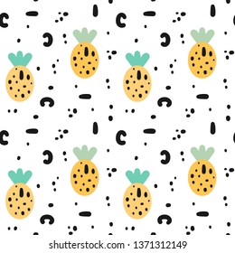 modern trendy abstract minimalistic texture seamless vector pattern background illustration with pineapples  and hand drawn shapes