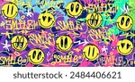 Modern Trendy Abstract Street Art Graffiti Style Happy Smiling Face Emoji Background Illustration