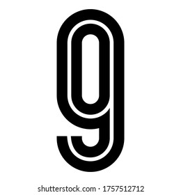 Modern trendy alphabet, Font with cutting line, black uppercase number nine, vector illustration 10EPS