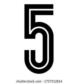Modern trendy alphabet, Font with cutting line, black uppercase number five, vector illustration 10EPS