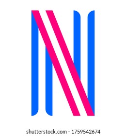 Modern trendy alphabet, Font folded from red and blue paper tapes, letter N