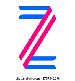 Modern trendy alphabet, Font folded from red and blue paper tapes, letter Z