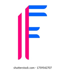 Modern trendy alphabet, Font folded from red and blue paper tapes, letter F