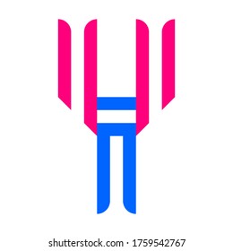 Modern trendy alphabet, Font folded from red and blue paper tapes, letter Y
