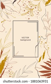 Modern trendy artistic card template with tropical leaves elements. Design for covers, invitations, posters, brochures, posters, cards, flyers. Vector illustration
