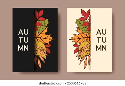 Modern Trendy Autumn Poster with trendy fonts. Minimalist style Fall, Thanksgiving day Poster with beautiful leaves. Happy Thanksgiving day Card, flyer, cover, banner, Social media, sale, advertising.