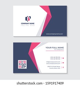 Modern trendy awesome navy and pink shape business card print ready