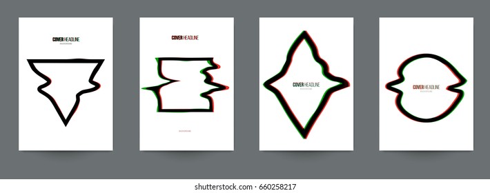 Modern trendy background cover posters, banners, flyers, placards. Set of abstract minimal template design for branding, advertising in geometric glitch style. Vector illustration. EPS 10.