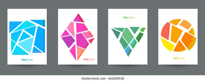 Modern trendy background cover posters, banners, flyers, placards. Set of abstract minimal template design for branding, advertising in retro geometric memphis style. Vector illustration. EPS 10.