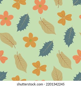 Modern trendy beautiful abstract wildflowers and holy leaves. Vector seamless floral pattern design. Elegant ditsy foliage repeat texture. Background for wallpaper, surface printing and textile