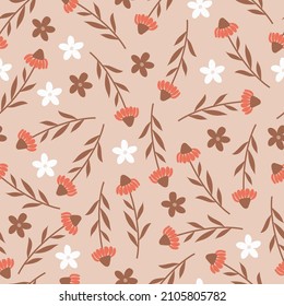Modern trendy beautiful vector ditsy floral seamless pattern design. Elegant blooming flowers and leaves texture for textile and printing. Repeating textured background for surface pattern