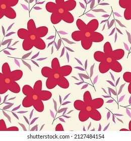 Modern trendy beautiful vector ditsy floral seamless pattern design. Elegant blooming flowers and branches of leaves texture for textile and printing. Repeating textured background for surface pattern