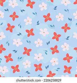 Modern trendy beautiful vector ditsy floral seamless pattern design. Elegant blooming flowers and leaves. Composite overlay repeating textured background for textile and surface printing