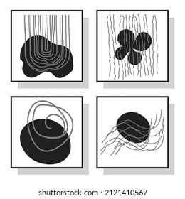 Modern Trendy Cards Set with Line Art Elements. Trendy set of abstract creative minimalist artistic hand painted composition ideal for wall decoration. Vector EPS 10.