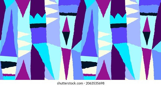 Collage moderno de moda con elementos cortados. Patrón geométrico sin soldadura colorido y abstracto. Ilustración de moda dibujada a mano para su diseño único.