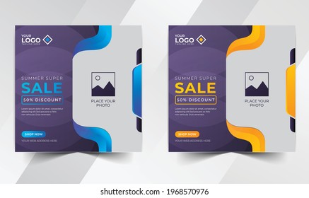 Modern trendy colorful abstract social media post template, for summer offer or Fashion product sale offer sqaure banner layout design