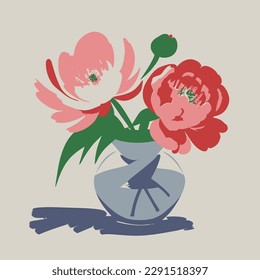Modern trendy colorful hand drawn illustration bouquet of flowers in a vase
