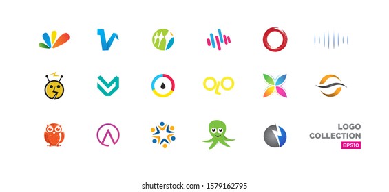 Modern trendy colorful logo collection, animal mascot, geometric, abstract, branding icon set vector