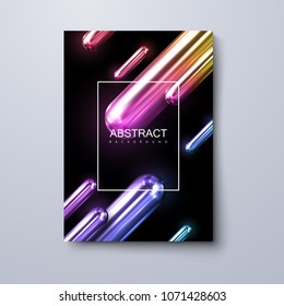 Modern trendy cover design. Vector 3d illustration of realistic liquid iridescent metallic capsules. Abstract background with colorful shapes. Dynamic backdrop. Minimal futuristic design