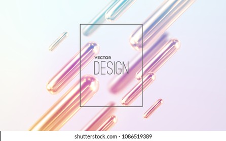 Modern trendy cover design. Vector 3d illustration of liquid iridescent metallic capsules. Abstract background with colorful mercury shapes. Dynamic backdrop. Minimal futuristic design