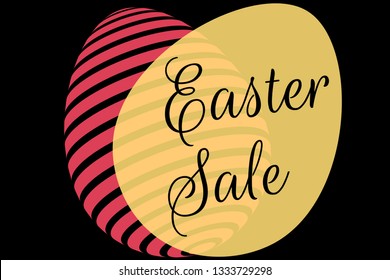 Modern trendy easter special sale offer banner background template with inscription and colorful striped eggs. Red, black and yellow design. Editable vector EPS 10 illustration. 