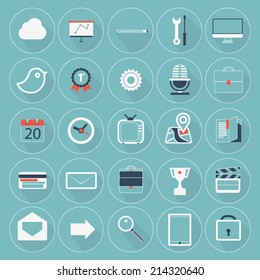 Modern trendy flat icons vector collection with long shadow effect and thin line