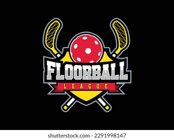 Moderna plantilla de logo deportivo de moda para floorball vector