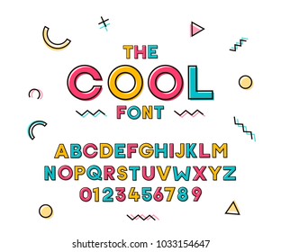 Modern trendy geometric colorful font. Vector cheerful design