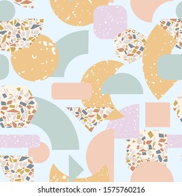 Modern trendy geometric seamless trendy pattern design with terrazzo and pastel colors